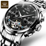 OLEVS Automatic Mechanical Men Watches Stainless Steel Waterproof Date Week Green Perpetual Calendar Classic Luxury Wrist Watch