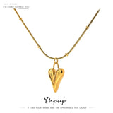 Yhpup Temperament Heart Pendant Chain Necklace for Women Stainless Steel Stylish Choker 18 K Jewelry Waterproof Party Gift