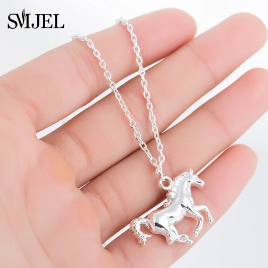 SMJEL Men Necklace Horse Metal Racing Horse Pendants& Necklaces for Women Choker Chain Sliver Color Jewelrys