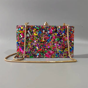 Big Colorful Glitter Acrylic Box Bag Wallet Ladies Luxury Women's Handbag Evening Clutches Shoulder Shell Flap Wedding Purse