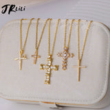 Zircon Cross Pendant Necklace for Women Gold Color Stainless Steel Collar Neckalces 2024 Trend Goth Jewelry Gifts free shipping