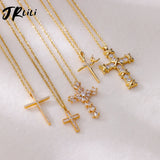 Zircon Cross Pendant Necklace for Women Gold Color Stainless Steel Collar Neckalces 2024 Trend Goth Jewelry Gifts free shipping