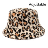 Winter Cow Leopard Faux Fur Fluffy Bucket Hats Women Outdoor Warm Sun Hat Soft Velvet Furry Fisherman Cap Girl Fashion Panama