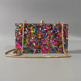 Big Colorful Glitter Acrylic Box Bag Wallet Ladies Luxury Women's Handbag Evening Clutches Shoulder Shell Flap Wedding Purse