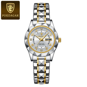 POEDAGAR Luxury Women's Watches Waterproof Luminous Date Week Ladies Watch for Female Quartz Stainless Steel Dress Women Watch