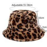 Winter Cow Leopard Faux Fur Fluffy Bucket Hats Women Outdoor Warm Sun Hat Soft Velvet Furry Fisherman Cap Girl Fashion Panama