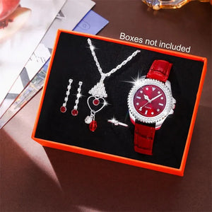 New 5pcs Set Watches Women Leather Band Ladies Watch Simple Casual Womens Analog WristWatch Gift Montre Femme