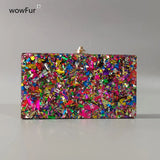 Big Colorful Glitter Acrylic Box Bag Wallet Ladies Luxury Women's Handbag Evening Clutches Shoulder Shell Flap Wedding Purse