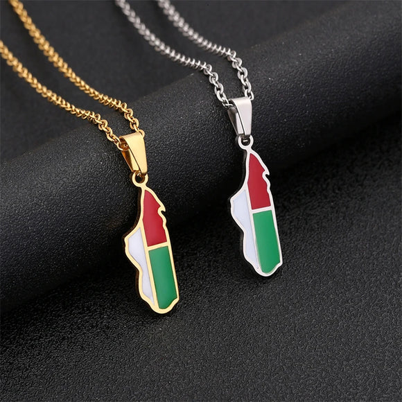 Madagascar Map Pendant Africa Malagasy Flag Stainless Steel Gold Silver Color Necklaces For Women Men Chain Enamel Trend Jewelry