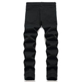 Men Black Stretch Skinny Fit Pencil Jeans Trousers Knee Ripped Distressed Motorcycle Biker Jeans Pants For Men's