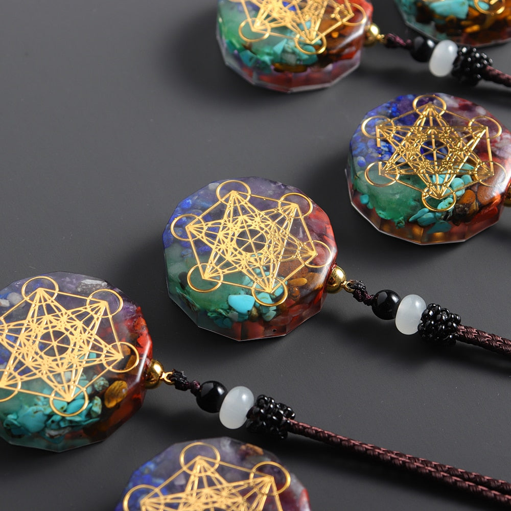 1PC Natural colorful gem seven chakras ornaments Augen Energy Pendant Drops Glue Into Handmade Necklace - Boom Boom London