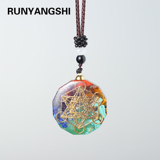 1PC Natural colorful gem seven chakras ornaments Augen Energy Pendant Drops Glue Into Handmade Necklace - Boom Boom London