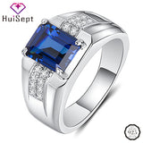 HuiSept Men Ring 925 Silver Jewelry Fashion Emerald Sapphire Zircon Gemstones Finger Rings for Wedding Engagement Accessories - Boom Boom London