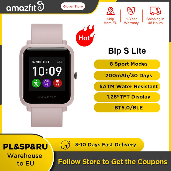 Original Amazfit Bip S Lite Smartwatch 5ATM Waterproof Swimming Color Display Smart Watch 1.28inch For Android ios Phone - Boom Boom London