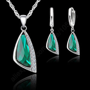 Hot Sale Fashion Jewelry Sets For Women Weddings 925 Serling Silver Green Cubic Zirconia Necklace pendant Earrings Sets - Boom Boom London