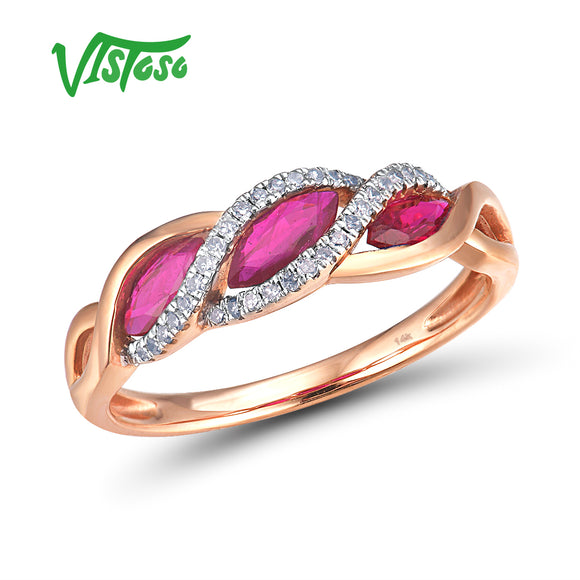 VISTOSO Genuine 14K585 Rose Gold Fancy Ruby Shiny Diamond Ring For Lady Wedding Engagement Anniverary Trendy Luxury Fine Jewelry - Boom Boom London