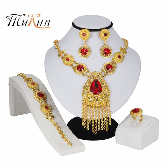 MUKUN Bridal Jewelry Sets Gold Color Jewelry Set Trendy Necklace Earrings Bracelet Set For Women Dubai Jewelry Set+Gift Boxes - Boom Boom London