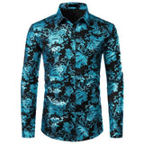 Purple Mens Floral Bronzing Shirt Men Shiny Flower Men Shirt Luxury Fashion Party Mens Dress Shirts Casual Club Camisa Masculina - Boom Boom London