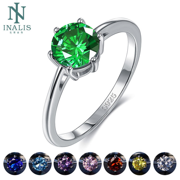 INALIS Natural Emerald Rings for Women 8MM 2020 Classic Silver 925 Jewelry Wedding Engagement Ring Gemstone Fine Jewelry Gift - Boom Boom London