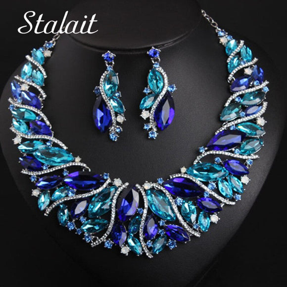 Vintage Statement Crystal Necklace Earrings Set Retro Dubai Bridal Jewelry Sets Women's Party Luxury Big Colorful Jewellery Gift - Boom Boom London