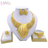 Liffly African Bridal Dubai Jewelry Sets Crystal Big Necklace Earrings Ring Bracelet Nigerian Women Fashion Wedding Gold Jewelry - Boom Boom London