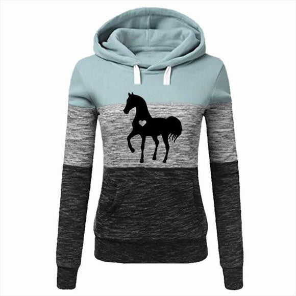 Hoodies For Women Horse Love Print Splice Hoodies Women Sweatshirts Cotton Casual Pattern Corduroy Cropped Buckle Plus Size - Boom Boom London