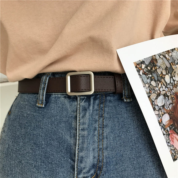 Square Buckle Women Belt Simple Vintage Students Waistband Adjust Fashion Casual No-hole Cummerbunds - Boom Boom London