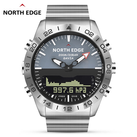 Men Dive Sports Digital watch Mens Watches Military Army Luxury Full Steel Business Waterproof 200m Altimeter Compass NORTH EDGE - Boom Boom London