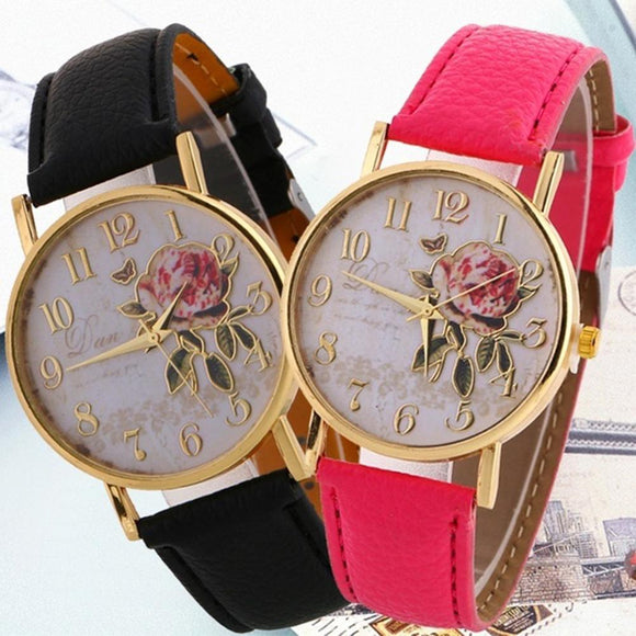 Women Watches Quartz Watch Women Arabic Number Rose Flower Round Dial Faux Leather Band Watch reloj mujer relogio feminino часы - Boom Boom London