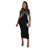 Women Diamond Pencil Dress Sexy Sleeveless Elegant Bodycon Party Dress Office Lady Luxury Nightclub Dresses Clothes - Boom Boom London