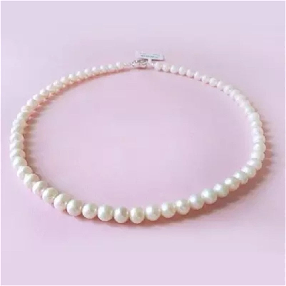 1pc freshwater White South Sea Shell pearl necklace stones Round Beads Flower Clasp for women 8MM pearl jewelry - Boom Boom London