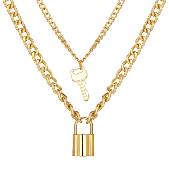 17KM Fashion Multi Layer Lock Portrait Pendants Necklaces For Women Gold Metal Key Heart Necklace New Design Jewelry Gift - Boom Boom London