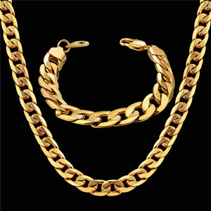 Men Women's Dubai Jewelry Sets Gold Color Stainless Steel Necklace Bracelet Set Hiphop Curb Cuban Thick Chain Wholesale Jewelry - Boom Boom London