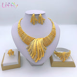 Liffly African Bridal Dubai Jewelry Sets Crystal Big Necklace Earrings Ring Bracelet Nigerian Women Fashion Wedding Gold Jewelry - Boom Boom London