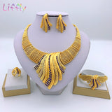 Liffly African Bridal Dubai Jewelry Sets Crystal Big Necklace Earrings Ring Bracelet Nigerian Women Fashion Wedding Gold Jewelry - Boom Boom London