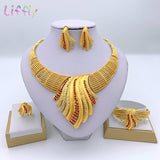 Liffly African Bridal Dubai Jewelry Sets Crystal Big Necklace Earrings Ring Bracelet Nigerian Women Fashion Wedding Gold Jewelry - Boom Boom London