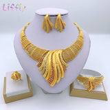 Liffly African Bridal Dubai Jewelry Sets Crystal Big Necklace Earrings Ring Bracelet Nigerian Women Fashion Wedding Gold Jewelry - Boom Boom London