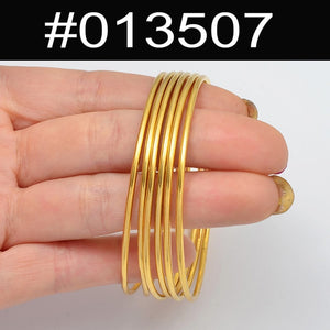 Anniyo (6pcs/lot)African Gold Color Shiny Bangles for Women Girls Dubai Circle Bracelet Jewelry Ethiopian Bride Wedding #013707 - Boom Boom London