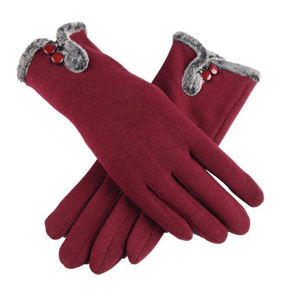 New Female Autumn Winter Non-Inverted Velvet Cashmere Full Finger Warm Lace Gloves Women Cotton Touch Screen Gloves G82 - Boom Boom London