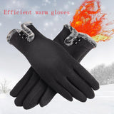 New Female Autumn Winter Non-Inverted Velvet Cashmere Full Finger Warm Lace Gloves Women Cotton Touch Screen Gloves G82 - Boom Boom London