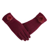 New Female Autumn Winter Non-Inverted Velvet Cashmere Full Finger Warm Lace Gloves Women Cotton Touch Screen Gloves G82 - Boom Boom London