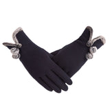 New Female Autumn Winter Non-Inverted Velvet Cashmere Full Finger Warm Lace Gloves Women Cotton Touch Screen Gloves G82 - Boom Boom London