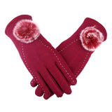 New Female Autumn Winter Non-Inverted Velvet Cashmere Full Finger Warm Lace Gloves Women Cotton Touch Screen Gloves G82 - Boom Boom London