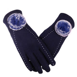 New Female Autumn Winter Non-Inverted Velvet Cashmere Full Finger Warm Lace Gloves Women Cotton Touch Screen Gloves G82 - Boom Boom London