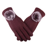 New Female Autumn Winter Non-Inverted Velvet Cashmere Full Finger Warm Lace Gloves Women Cotton Touch Screen Gloves G82 - Boom Boom London