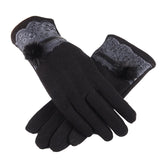 New Female Autumn Winter Non-Inverted Velvet Cashmere Full Finger Warm Lace Gloves Women Cotton Touch Screen Gloves G82 - Boom Boom London