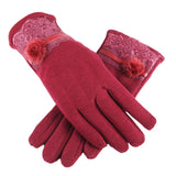 New Female Autumn Winter Non-Inverted Velvet Cashmere Full Finger Warm Lace Gloves Women Cotton Touch Screen Gloves G82 - Boom Boom London