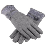 New Female Autumn Winter Non-Inverted Velvet Cashmere Full Finger Warm Lace Gloves Women Cotton Touch Screen Gloves G82 - Boom Boom London