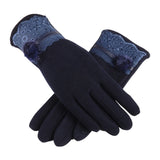 New Female Autumn Winter Non-Inverted Velvet Cashmere Full Finger Warm Lace Gloves Women Cotton Touch Screen Gloves G82 - Boom Boom London