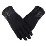 New Female Autumn Winter Non-Inverted Velvet Cashmere Full Finger Warm Lace Gloves Women Cotton Touch Screen Gloves G82 - Boom Boom London